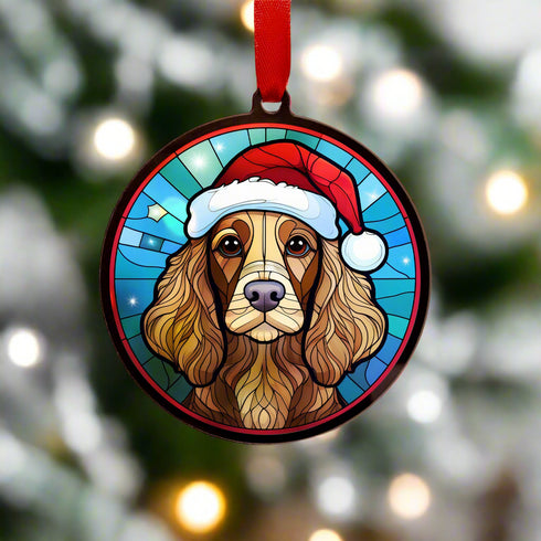 Cocker Spaniel (Working) Chocolate in Santa Hat Suncatcher Decoration